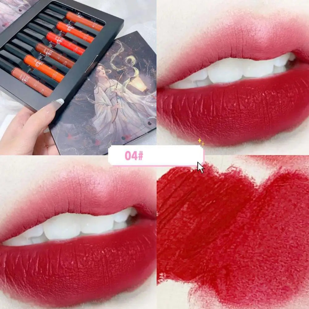 Fashion 6 Pcs Matte Waterproof Velvet Nude Lipstick Sexy Red Brown Moisturizing Pigments Lip Makeup Long Lasting Summer Cosmetic