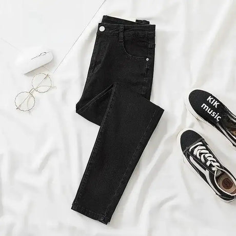 Black Grey Jeans Women's Slimming Cropped Pants Chic Versatile Student Short Trousers Long Pants Slim Fit Sihouette Smoothing - Lootquake