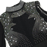 CM.YAYA Vestido largo de sirena con diamantes de imitación y manga larga transparente para mujer, de malla transparente, sexy, para fiesta de noche o otoño