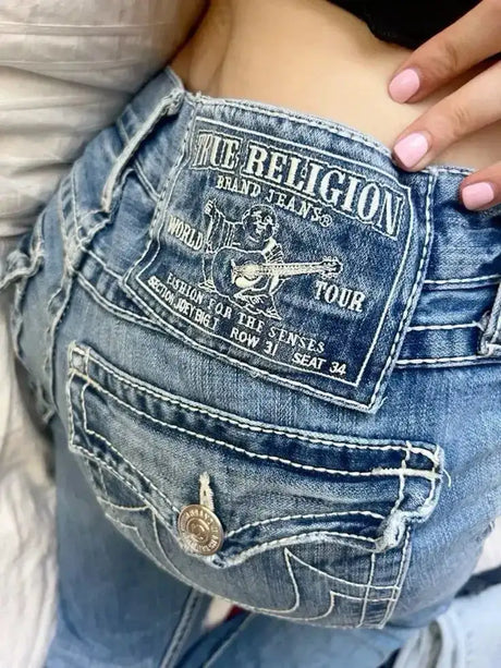 Sexy Women Pencil Leggings Jeans American Retro Trend Harajuku Hip Hop Pocket Embroidered Slim Jeans Low Waist Y2k Denim Pants - Lootquake