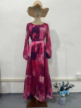 Eid Chiffon Muslim Party Dress for Women Ramadan Print Abaya Long Dress Belt Morocco Vestidos Largos Dubai Robe Jalabiya 2024 - Lootquake
