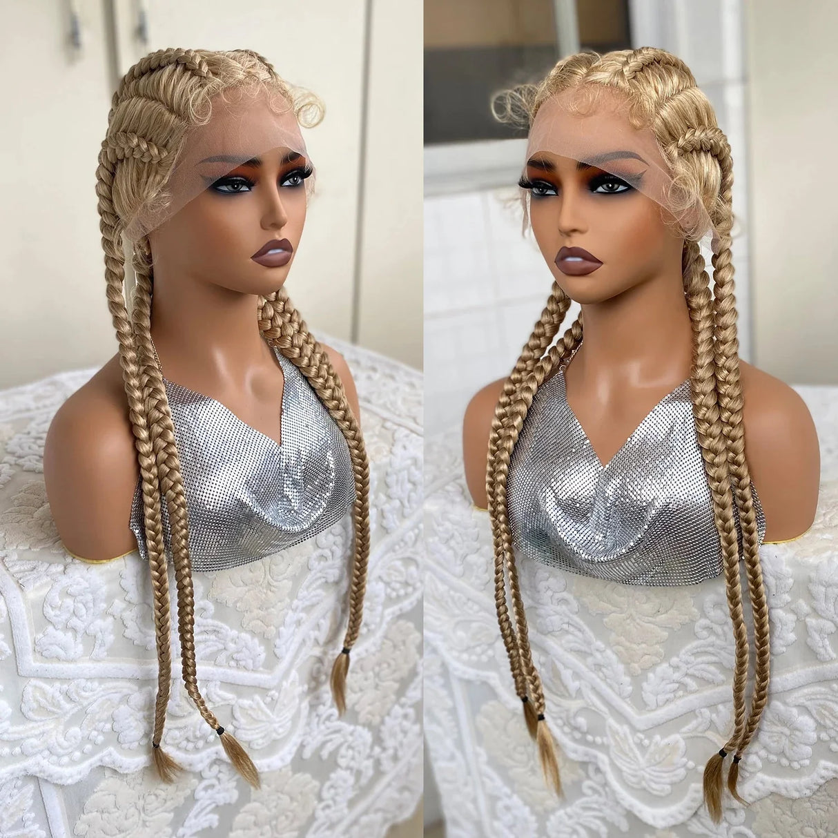 32" Twist Cornrow Braids Wig | Lace Front | Baby Hair | DIY & Cosplay | Synthetic