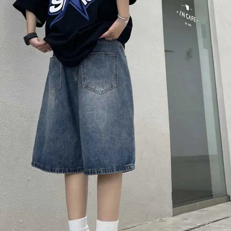 High Street Retro Blue Jeans Shorts Women Summer New Baggy Wide Leg Denim Half Pants Fashion Streetwear Y2k Clothing Oversize - Lootquake