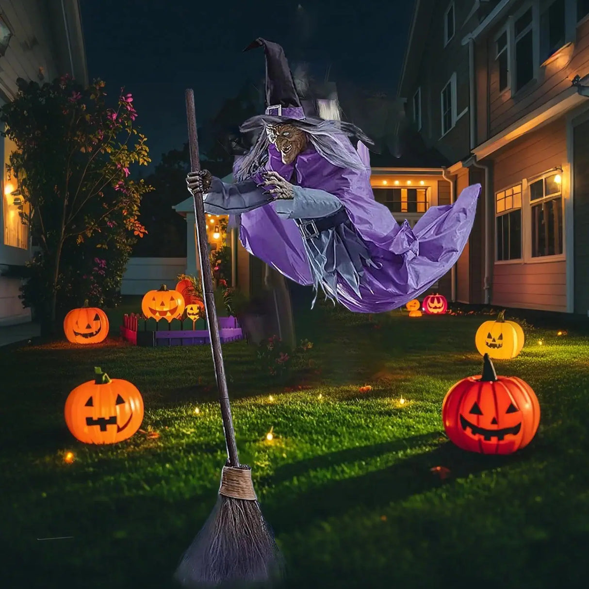 Halloween Flying Witch Decor Hovering Flying Witch Decorations with Scary Sound Halloween Props Horror Themed Scary Props