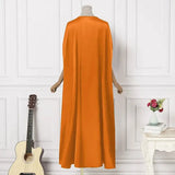 VONDA 2024 Elegant Women Satin Long Dress Autumn Maxi Sundress Elegant O-Neck 3/4 Bat Sleeve Casual Vestido Party Robe Oversize - Lootquake