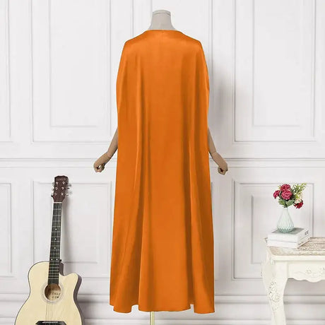 VONDA 2024 Elegant Women Satin Long Dress Autumn Maxi Sundress Elegant O-Neck 3/4 Bat Sleeve Casual Vestido Party Robe Oversize - Lootquake