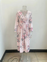 Amazon eBay Cross border 2024 Summer Chiffon Printed Long Dress V-neck Dress Long Sleeve Split Dress Women - Lootquake