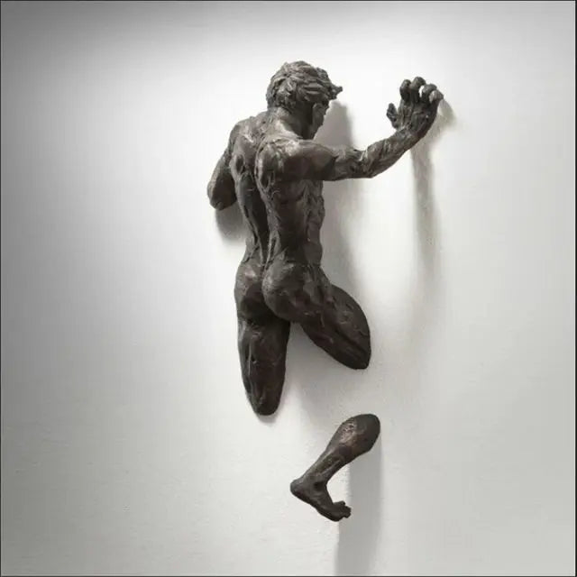 Nueva decoración de pared de imitación de cobre, personaje abstracto, resina, hombre escalador, estatua, escultura, fondo, arte de pared 3D a través de la pared