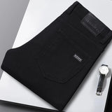 2024 New Winter Pure Black Fleece Thick Warm Jeans Men's loose Straight Elastic Denim Pants classics Casual Plush Trousers - Lootquake