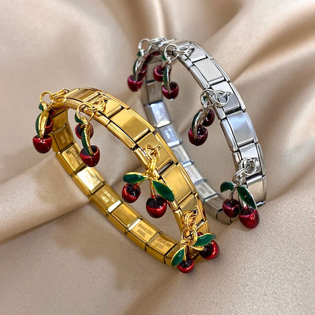 Greatera Cherry Pendant Pattern Bangle For Women Trendy 9mm Wide Design Bracelet Tide Delicacy Creative Euro-american Jewelry - Lootquake