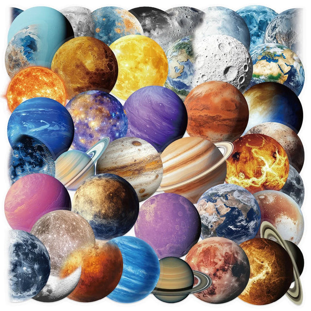 10/50PCS Cartoon Moon Planet Stickers Transparent PET Material Decals Decoration Luggage Laptop Guitar Car Bike Sticker Kids Toy - Lootquake