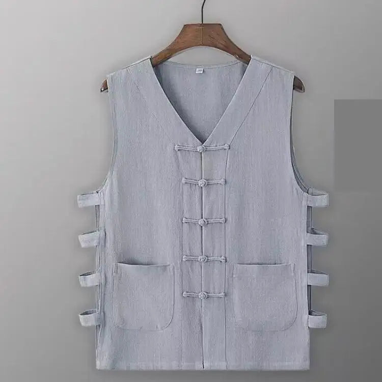 Vintage Vest Men Cotton Linen Shirt Kung Fu Vest Summer Tank Top Tang Suit Traditional Chinese Clothing Sleeveless Open Cardigan