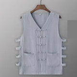 Vintage Vest Men Cotton Linen Shirt Kung Fu Vest Summer Tank Top Tang Suit Traditional Chinese Clothing Sleeveless Open Cardigan