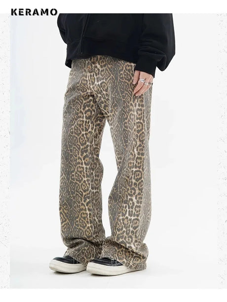 Vintage Leopard Print Jeans Women Spring Oversize Casual Hip Pop Wide Leg Trouser Trend High Waist Panther Denim Pants Ladies - Lootquake
