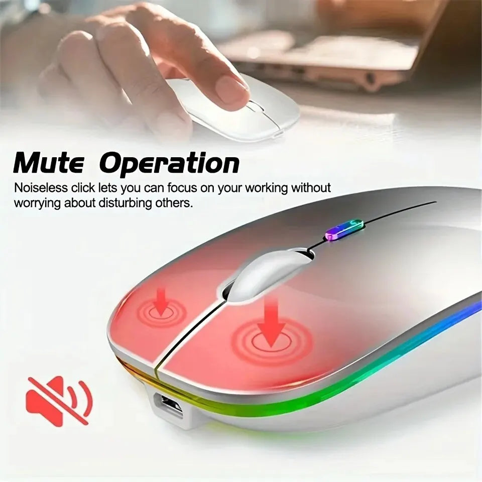 Souris de jeu sans fil, rétroéclairée, compatible USB, rechargeable, RVB, silencieuse, ergonomique, pour ordinateur portable et PC