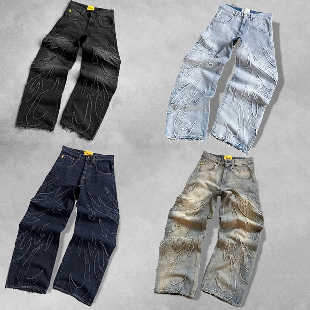 Y2K Baggy Jeans Vintage Gothic American Hip Hop Streetwear Patch Embroidery high quality Jeans Men Women Casual wide leg Jeans - Lootquake