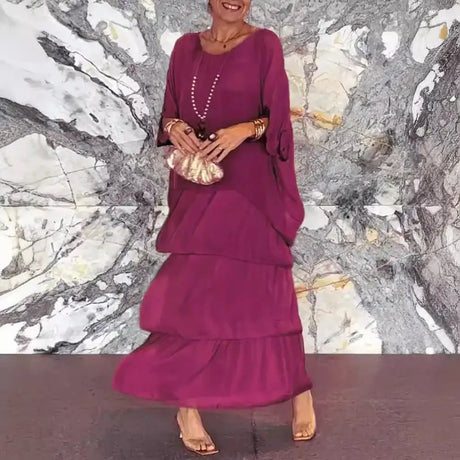 Women's Elegant Long Dress Fashion Round Neck Bat Sleeve Cake Dresses For Women Spring and summer Robe Looes Plus Size 4XL - Lootquake