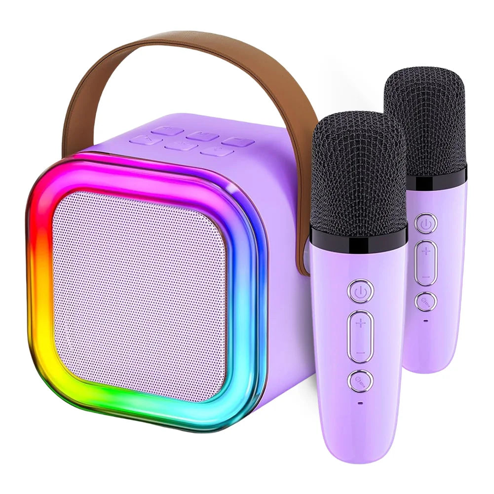 Máquina de karaoke Bluetooth 5.3 con micrófono inalámbrico y luces LED ajustables, mini altavoz para niños y adultos.