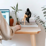 Gothic Statue Sitting Women Resin Ornaments Mysterious Bookshelf Sculptures Ghost Black Horror Robe Desktop Home Room Decor