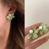 Kiss Jewelry Cute Sweet Flower Round Shape Pearl Rhinestone Stud Earrings for Women Tulip Floral Korean Fashion Earring Gift - Lootquake