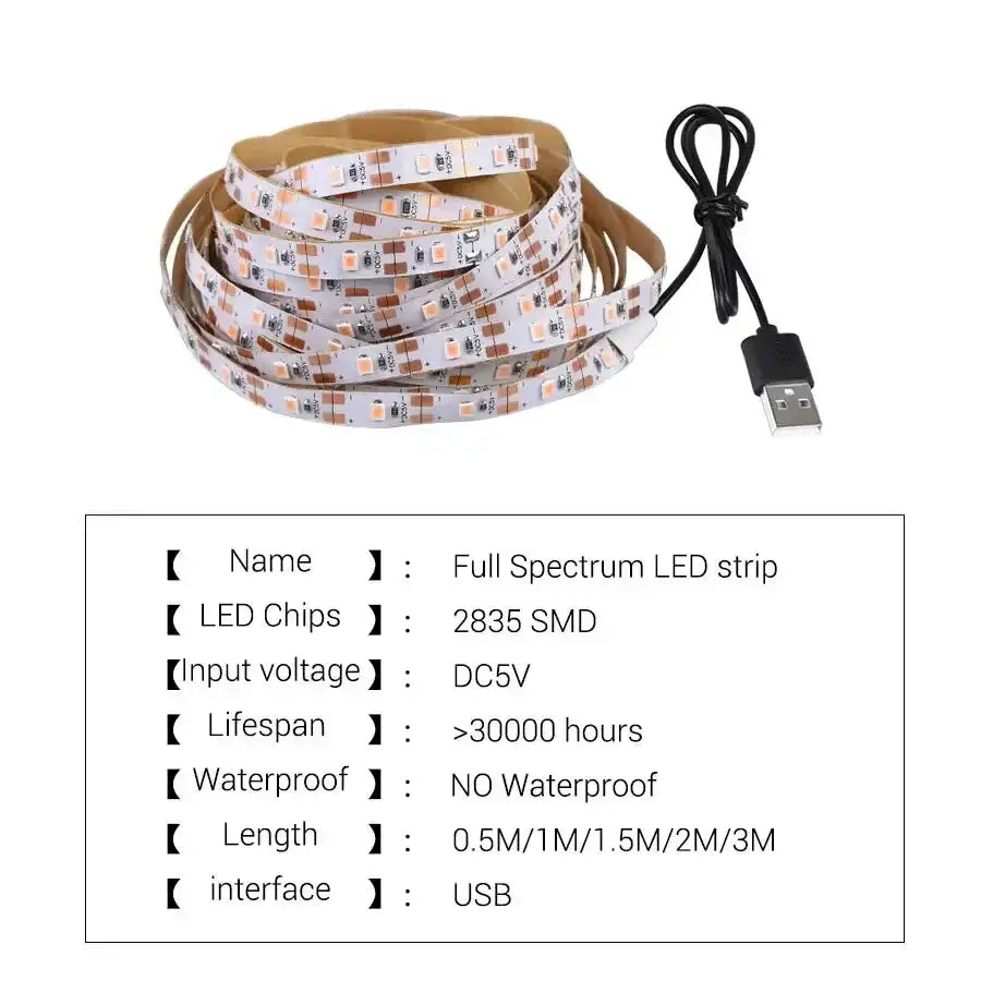 AmmToo 1-5M Plant Light Grow LED Strip 5V USB Full Spectrum Phyto LED for Greenhouse Tent Hydroponic Plants Flower Seed Lighting - Lootquake