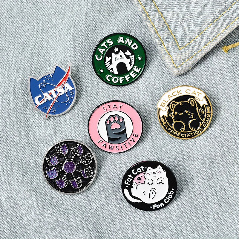 Cat Enamel Pin Planet Moon Cafe Paw Badge Kitten Brooch Lapel Pin Cute Animal Jewelry Gift