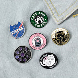 Cat Enamel Pin Planet Moon Cafe Paw Badge Kitten Brooch Lapel Pin Cute Animal Jewelry Gift