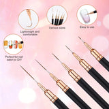 5Pcs Professional Nail Paint Liner Brush Set Small Polish Design Technique Fine Line Stripe Brushes for Nail Art Detailing