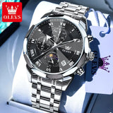 OLEVS 3675 Mens Watch Original Multifunctional Chronograph Quartz Watch Moon Phase Watches For Men Waterproof Mens Gifts Reloj - Lootquake
