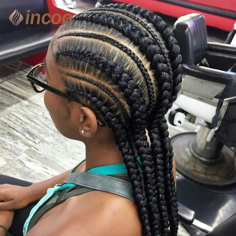 36" Jumbo Dutch Twins Cornrow Braided Lace Front Wig | Full Lace | Synthetic Crochet Hair | Black Women