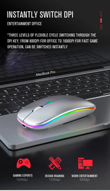 Souris de jeu sans fil, rétroéclairée, compatible USB, rechargeable, RVB, silencieuse, ergonomique, pour ordinateur portable et PC