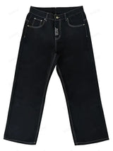 Women's Skeleton Embroidery Jeans, Men's Casual Street Style Loose Fit Jeans,Hip Hop Y2K New Straight Cargo Pants Streetwear - Lootquake