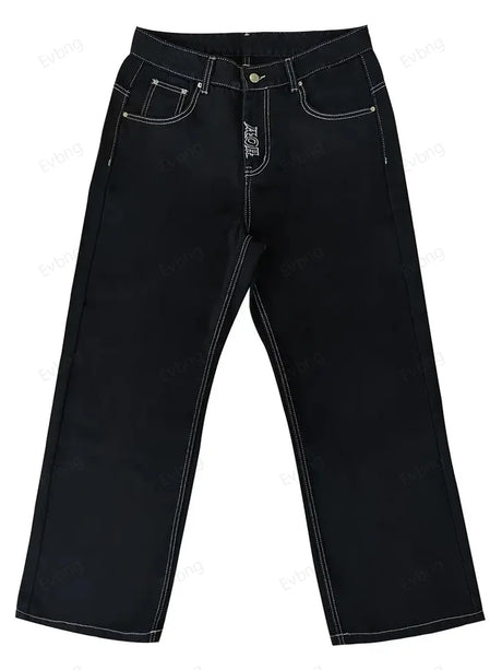Women's Skeleton Embroidery Jeans, Men's Casual Street Style Loose Fit Jeans,Hip Hop Y2K New Straight Cargo Pants Streetwear - Lootquake