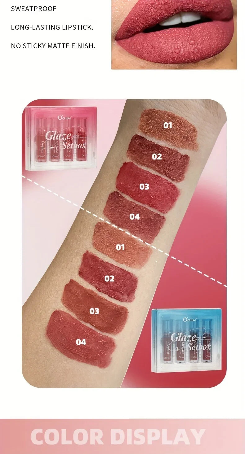 4 PCS Lipstick Set Moisturizing Breathable Glossy Non-Sticky Long-Lasting Full-Look Lips Light Durable Lip Gloss