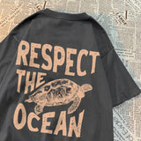 Respect The Ocean Green Turtle T Shirt Men Oversized Clothes Hip Hop Breathable Short Sleeve Harajuku Summer Cotton T-Shirt - Lootquake