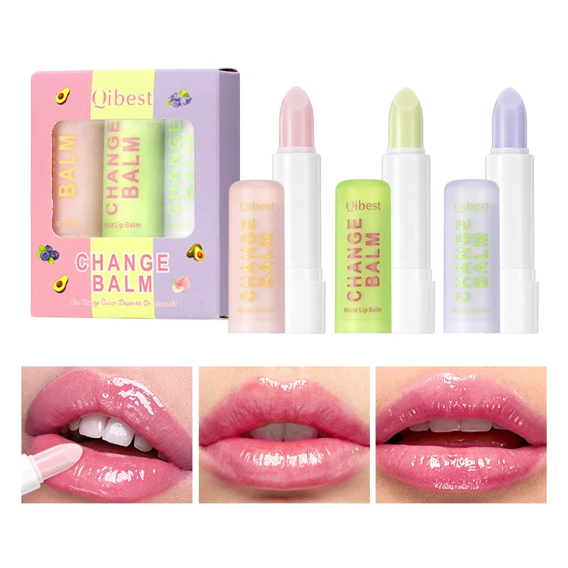 3 sets of color changing lipstick, durable, moisturizing, soothing and repairing dry lips
