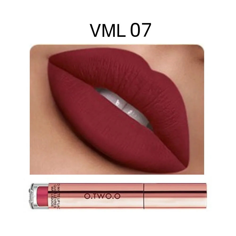 O.TWO.O 12 colores Lápiz labial mate aterciopelado de alta calidad Maquillaje de labios de larga duración Resistente al agua Fácil de usar Brillo labial líquido mate