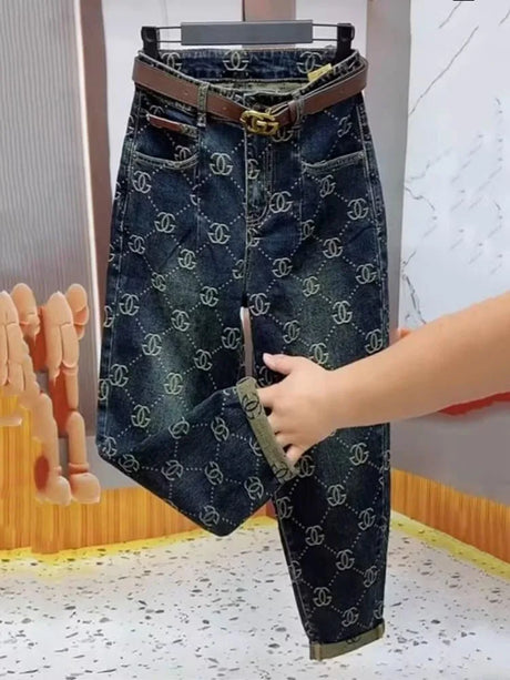 Jeans for women spring autumn new high waist loose fit slim pants trend 2024 New - Lootquake