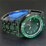 2024 New MISSFOX Hip Hop Green Iced Watches Mens Luxury Stainless Steel AAA Clocks Man Fashion Square Diamond Jewelry Wristwatch - Lootquake