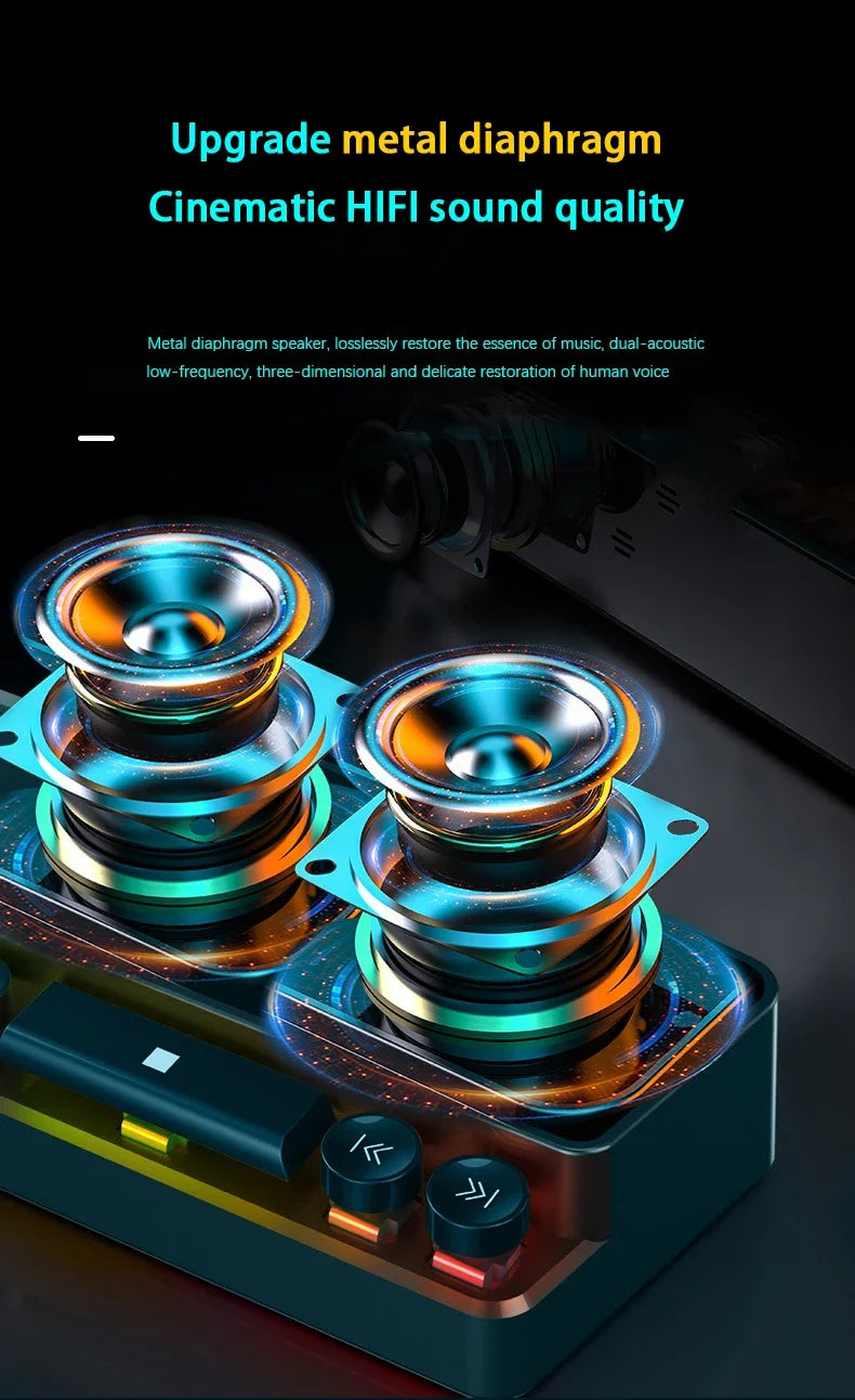 Barre de son sans fil Bluetooth pour jeux vidéo, USB, stéréo 3D, caisson de basses, FM, horloge, barre de son intérieure, haut-parleur pour ordinateur, offre spéciale