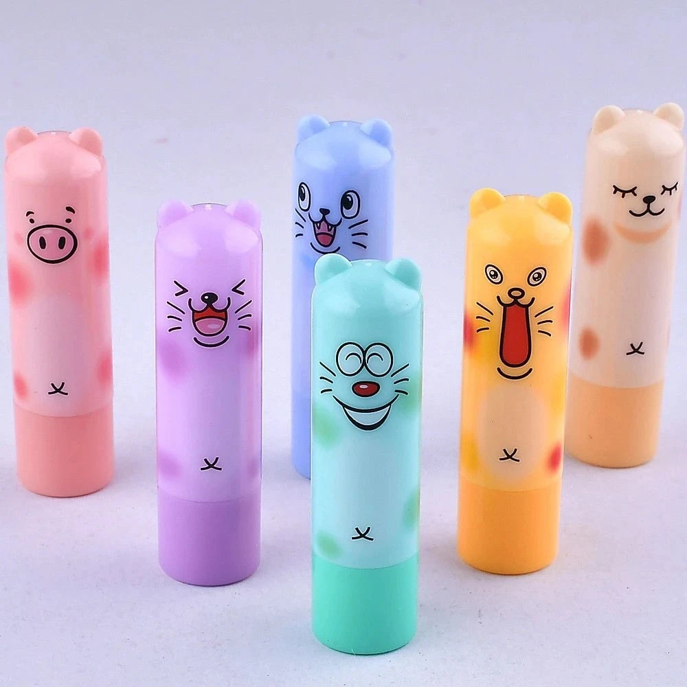 Lote de 24 bálsamos labiales hidratantes con sabor a fruta, incoloros y con dibujos animados, de plantas naturales, para embellecer labios y maquillaje.
