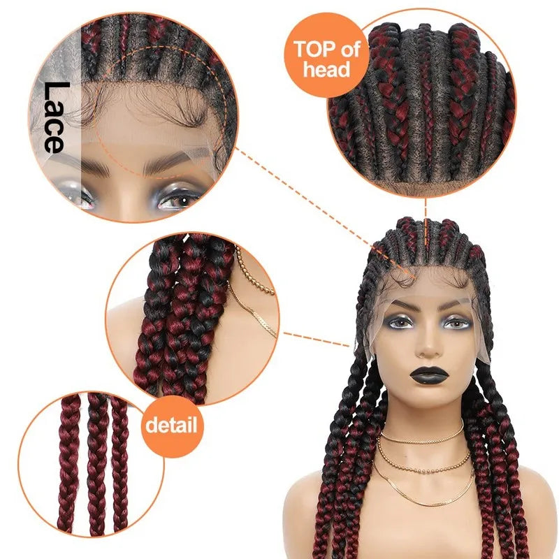 36" Cornrow Braided Wig | Full Lace Frontal | With Baby Hair | For Black Women