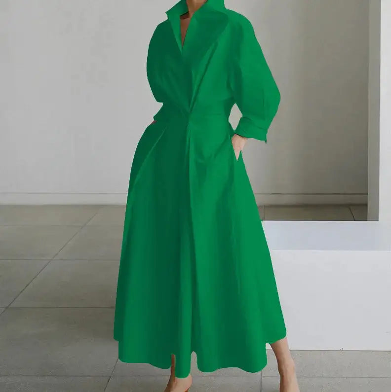 Autumn Dress Long Sleeve Dot Print Elegant Maxi Dresses For Women 2023 White Casual V Neck Shirt Party Long Dress Robe Femme - Lootquake
