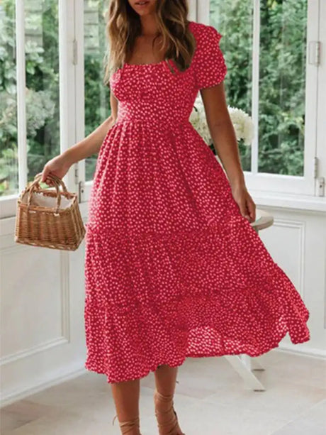 Vestidos Vintage Vintage Print Puff Sleeve summer Beach sweet dresses Casual Square collar floral maxi long dress 2024 festa - Lootquake