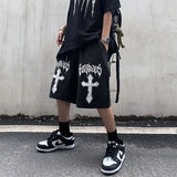 National tide dark cross print casual shorts men's loose hiphop American street hip-hop style five-point pants y2k shorts men - Lootquake