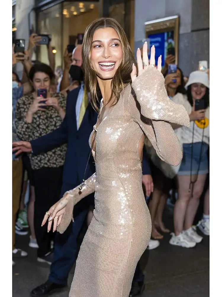 BEVENCCEL Sexy Luxury Sequins Deep V Long Sleeve Backless Sequins Long Dress Elegant  Bodycon Maxi Evening Party Clubwear Dress - Lootquake