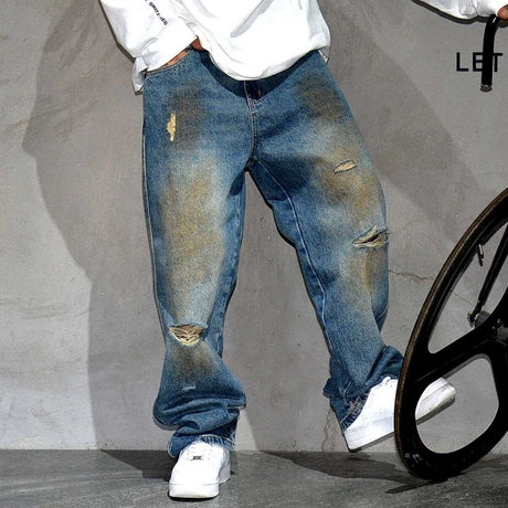 American Vintage Baggy Jeans Mens Clothing High Quality Korean Hip Hop Ripped Jeans Streetwear Skateboard Denim Pants Trousers - Lootquake