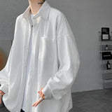 Solid Color Turn-Down Collar Long Sleeve Loose Fit Shirt with Pockets - Stylish & Functional Casual Top for Men & Women M-XXXXXL - Lootquake