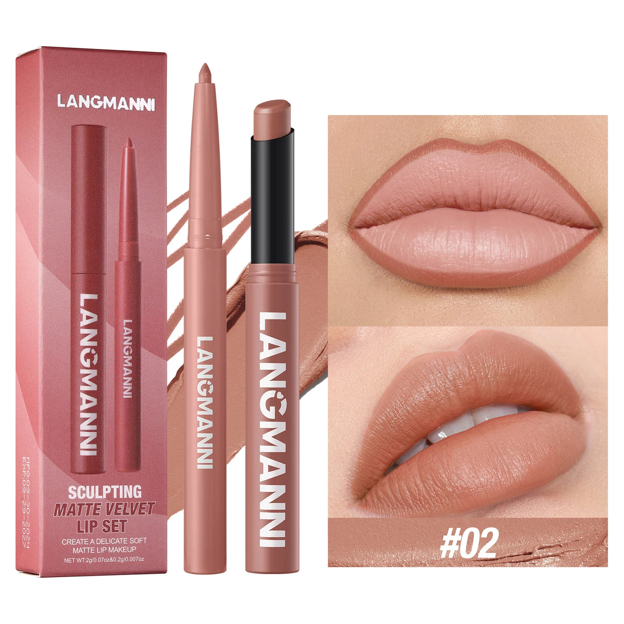 Integrated waterproof lipliner+lipstick lipstick lipstick set,no smudge,no fade,no cup,durable,easy to create a perfect makeup!