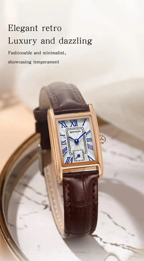 SANDA 1116 New Fashion 2024 Elegant Design Rectangle Dial Water Resistant Quartz Movement Business Women Analog Wrist Watch - Lootquake
